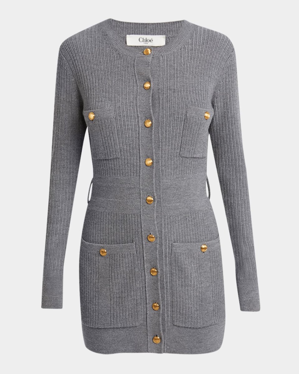 Slim Multi-Stitch Wool Belted Cardigan