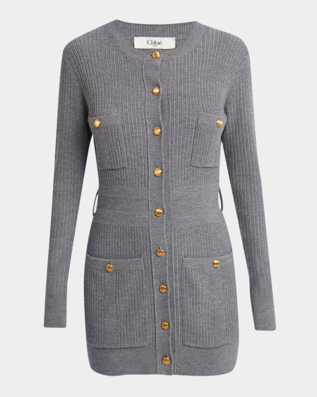 Slim Multi-Stitch Wool Belted Cardigan