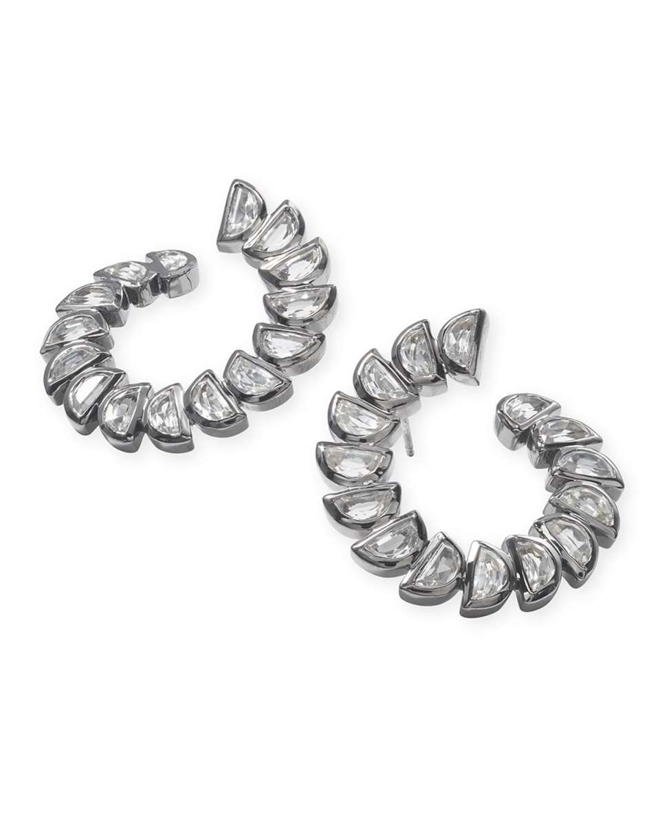 Marabou Bypass Hoop Earrings, White Zircon