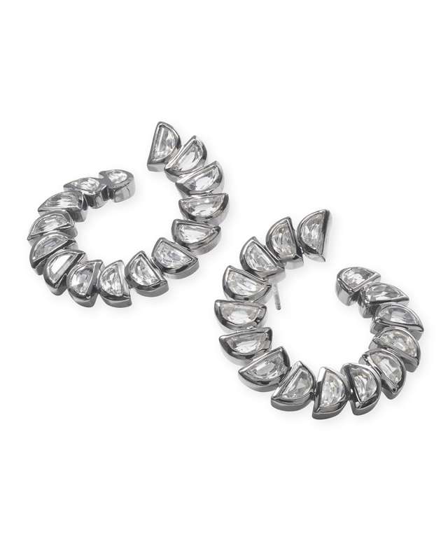 Marabou Bypass Hoop Earrings, White Zircon