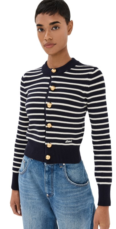 AMI Sailor Cardigan Navy Blue/Off White