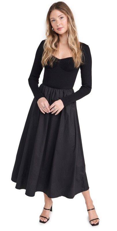 Moon River Mixed Media Dress Black