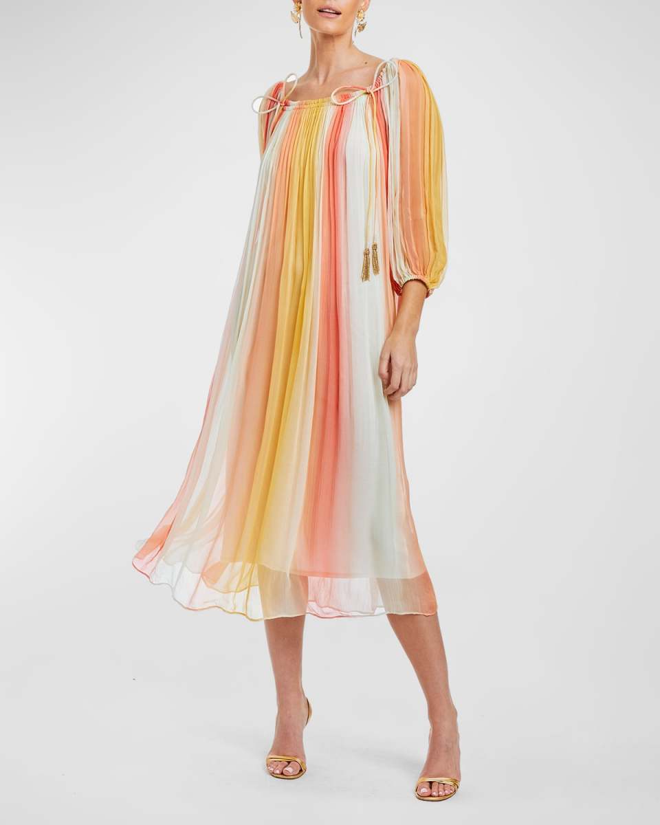 Heidi Pleated Ombre Chiffon Midi Dress