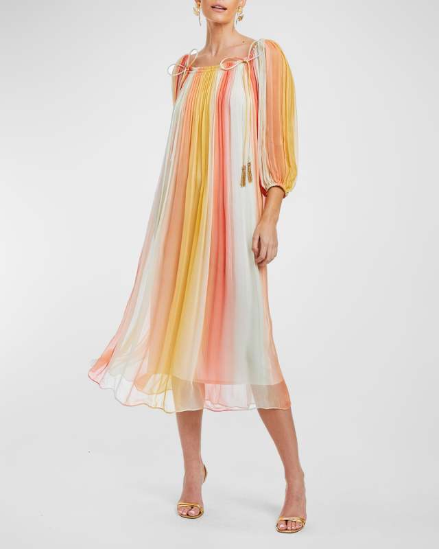 Heidi Pleated Ombre Chiffon Midi Dress
