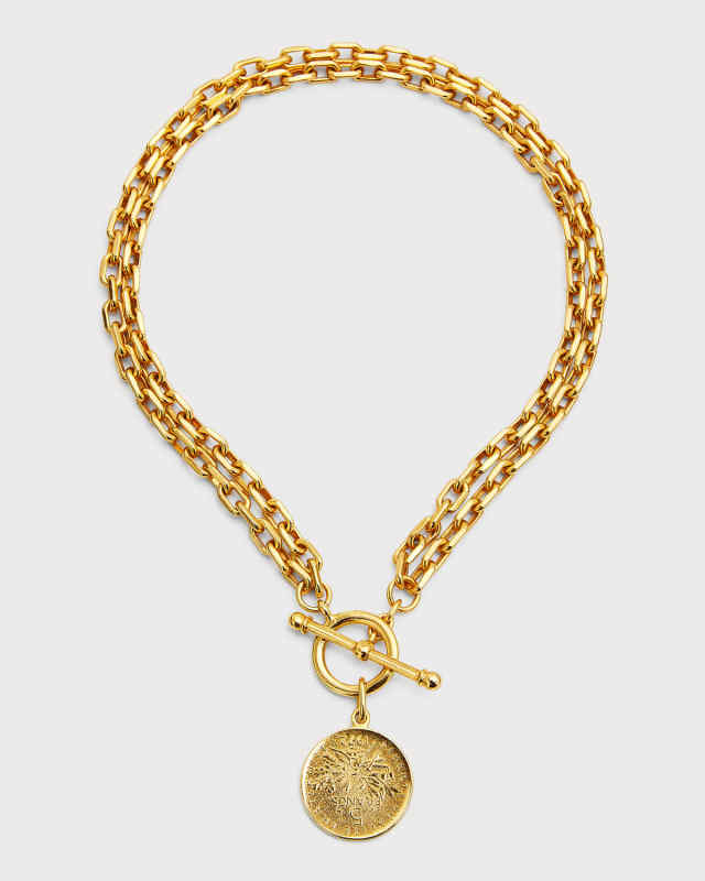 24k Gold Electroplated Gold Toggle Coin Necklace
