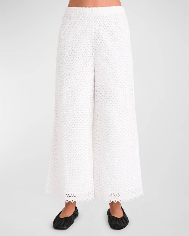 Spector Cropped Wide-Leg Eyelet Pants