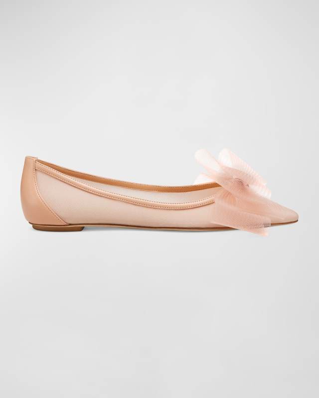 Blushing Bow Mesh Ballerina Flats