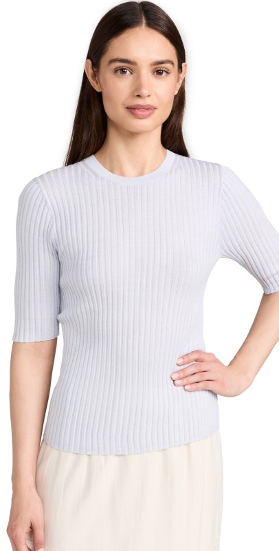 Vince Snap Elbow Sleeve Crew Pullover Off White/Salt Glass