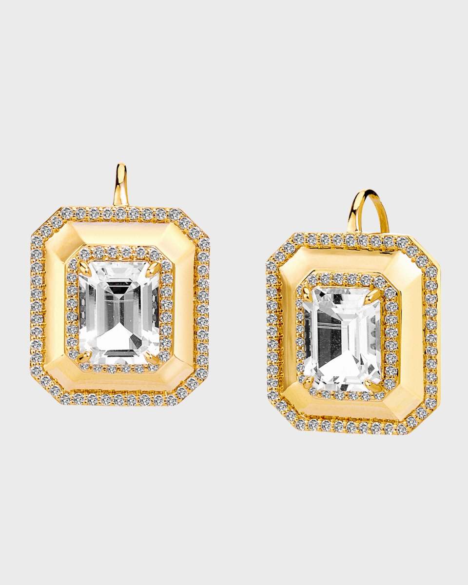 Yellow Gold Geometrix Earrings with Rock Crystal and Champagne Diamonds