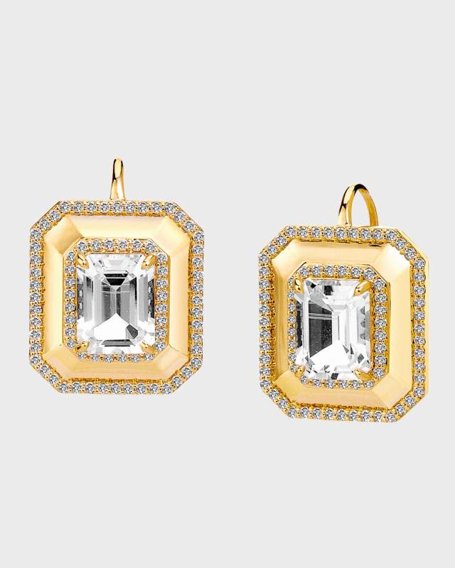 Yellow Gold Geometrix Earrings with Rock Crystal and Champagne Diamonds