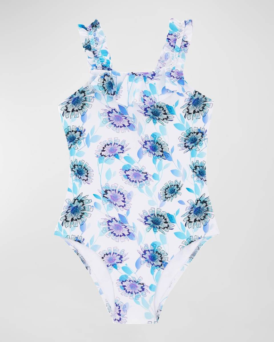 Girl's Flash Flowers Jersey One-Piece Swimsuit, Size 2-14