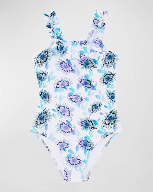 Girl's Flash Flowers Jersey One-Piece Swimsuit, Size 2-14