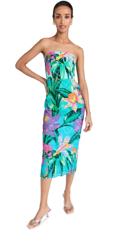ROCOCO SAND Ocean Strapless Midi Dress Turquoise