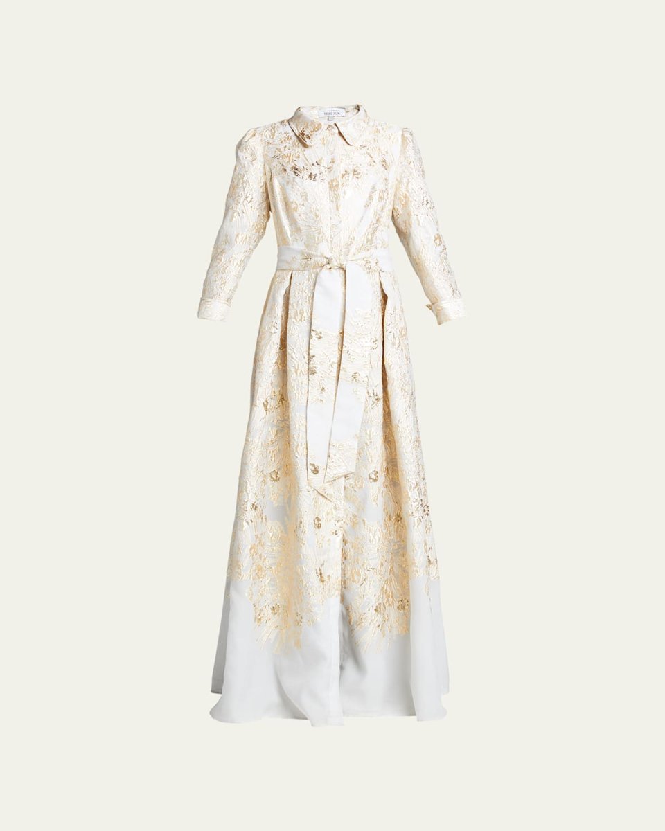 Metallic Brocade Shirtdress Gown