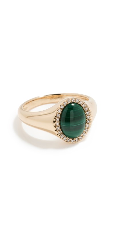EF Collection 14k Diamond & Malachite Cabochon Signet Ring Malachite