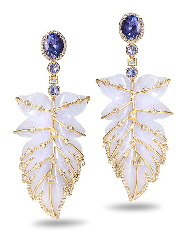 Affinity 20K Blue Chalcedony Feather Earrings