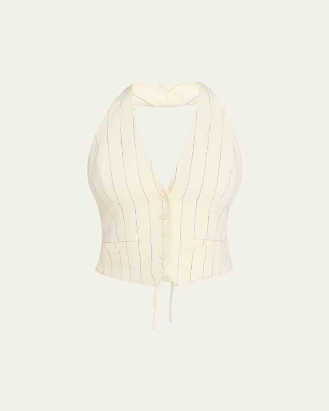 Woodson Pinstripe Cropped Halter Vest
