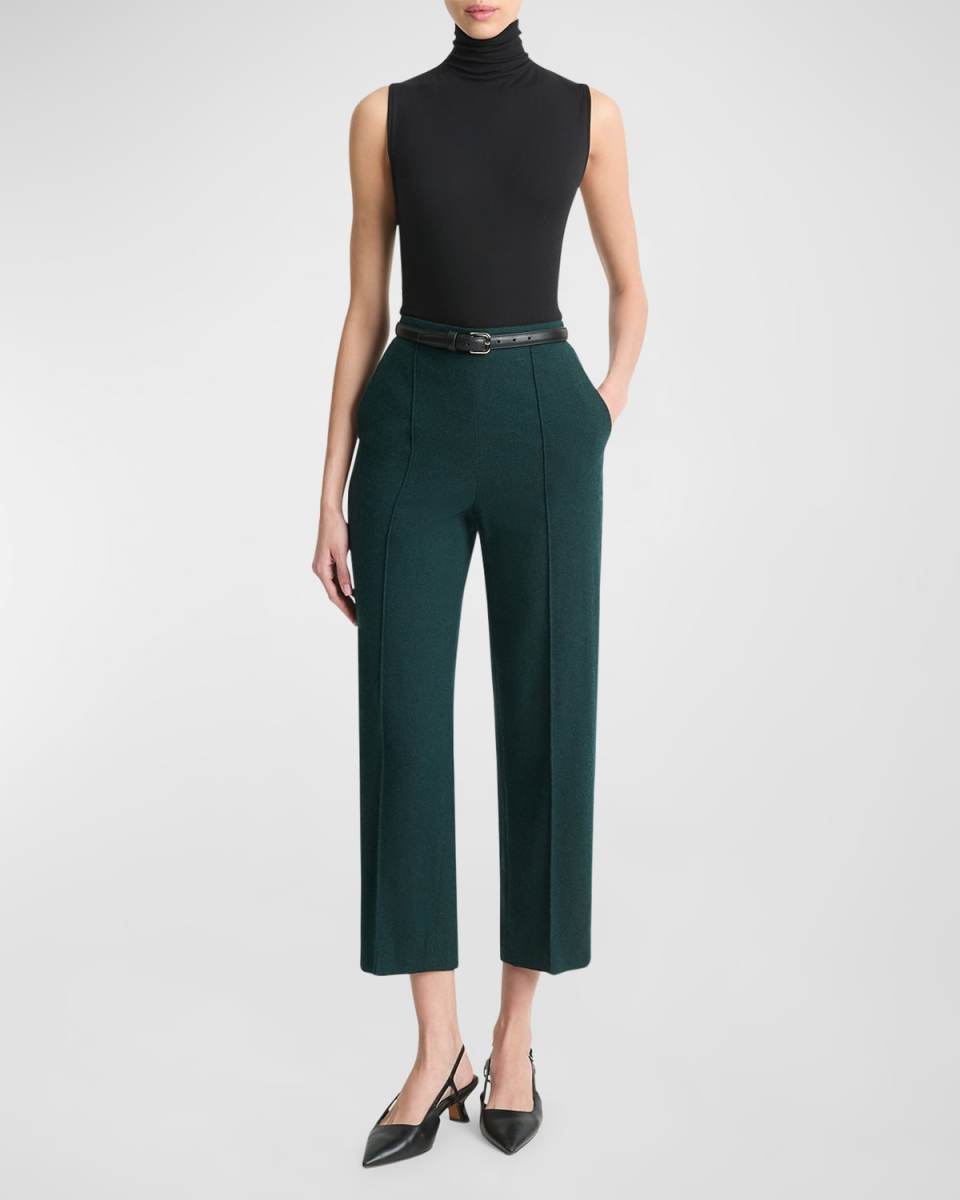 Brushed Wool Mid-Rise Straight-Leg Pull-On Pants