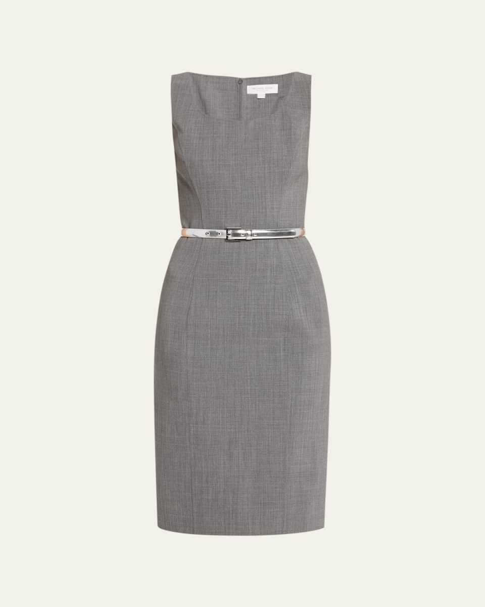 Belted Wool Sheath Dress