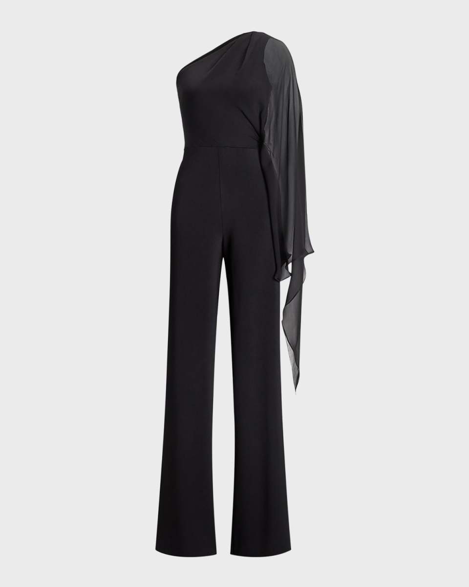 One Shoulder Scarf-Sleeve Jumpsuit