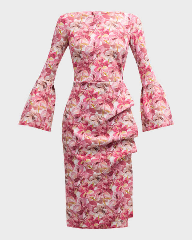 Ruched Floral-Print Bodycon Dress