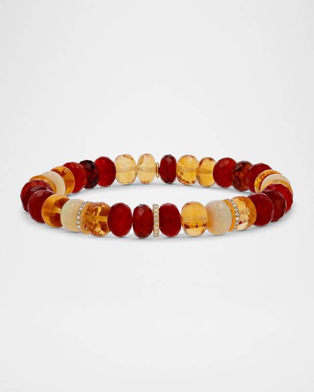 Orange Mix 8mm Bead Bracelet with 3 Diamond Rondelles