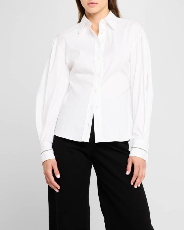 Monili-Cuffs Structured Sleeve Cotton Poplin Blouse