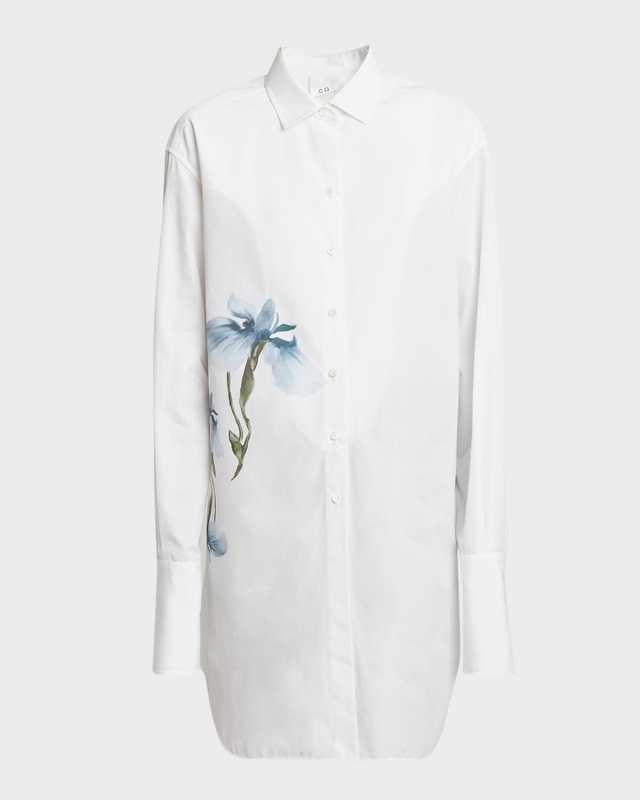 Watercolor Iris Print Poplin Blouse