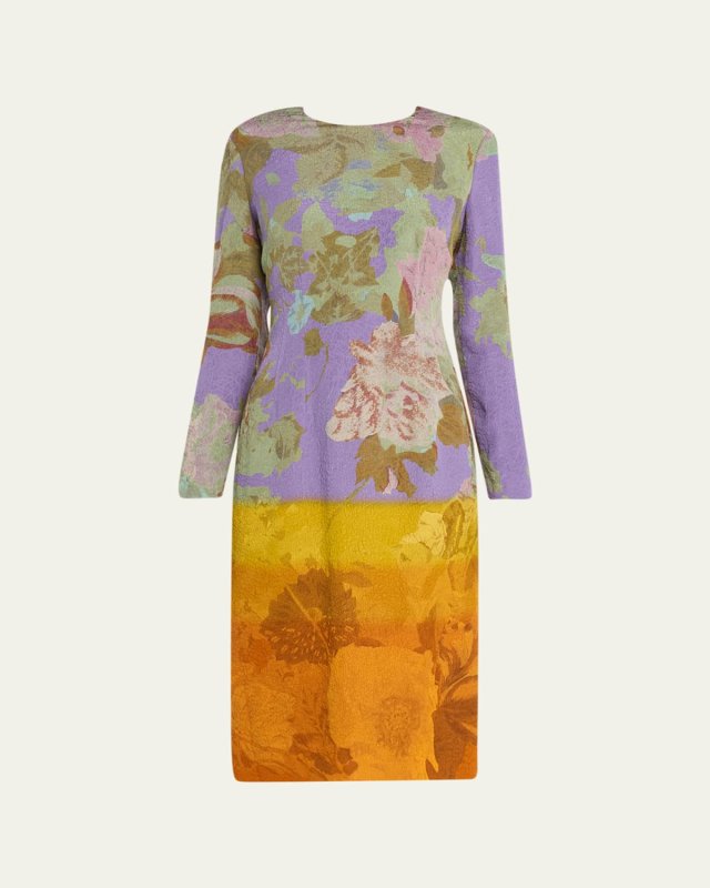 Delavina Ombre Floral Print Midi Dress