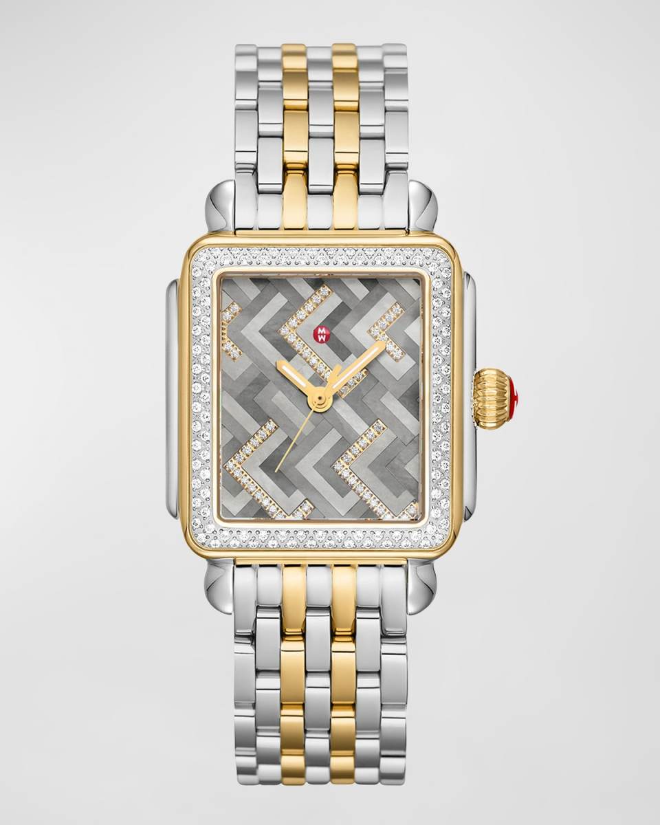 Limited Edition Deco Two Tone 18K Gold Plated Mosaic Diamond Watch