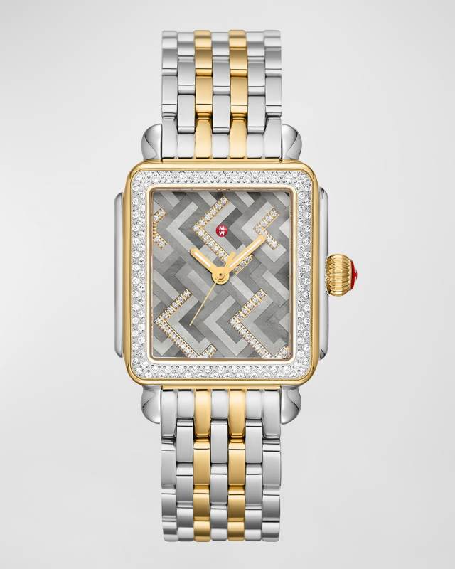 Limited Edition Deco Two Tone 18K Gold Plated Mosaic Diamond Watch