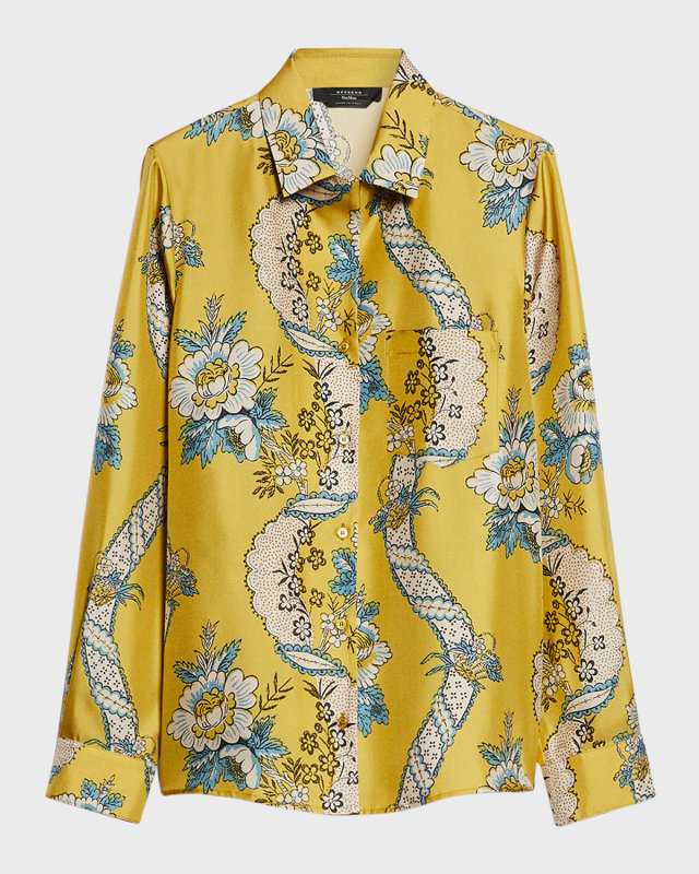Onica Floral-Print Silk Shirt