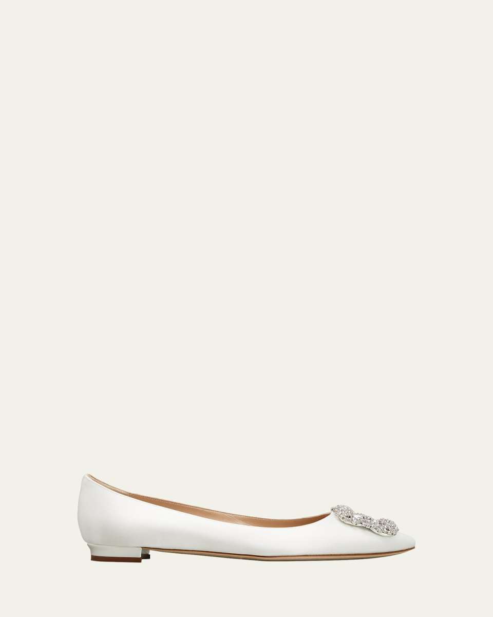 Hangsi Satin Crystal-Buckle Ballerina Flats