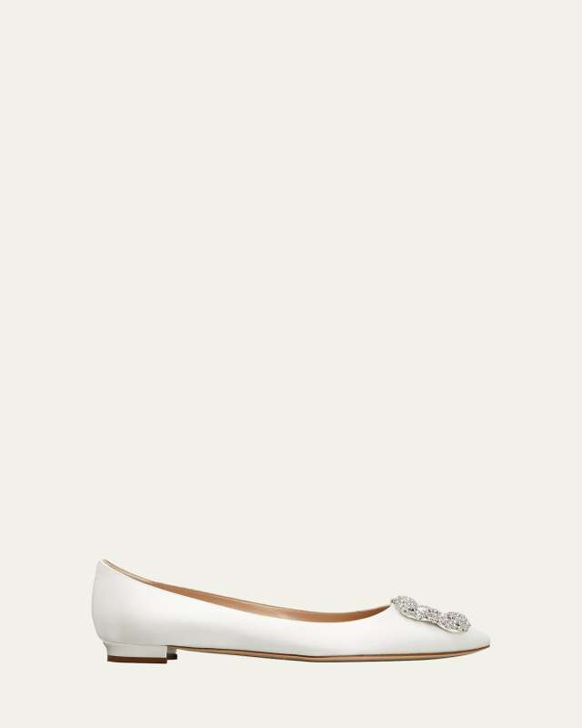 Hangsi Satin Crystal-Buckle Ballerina Flats