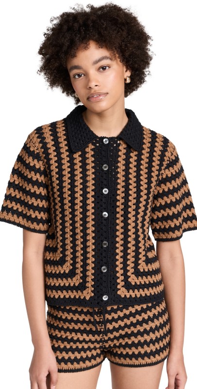 STAUD Mabel Top BLACK/TAN SEASHORE STRIPE