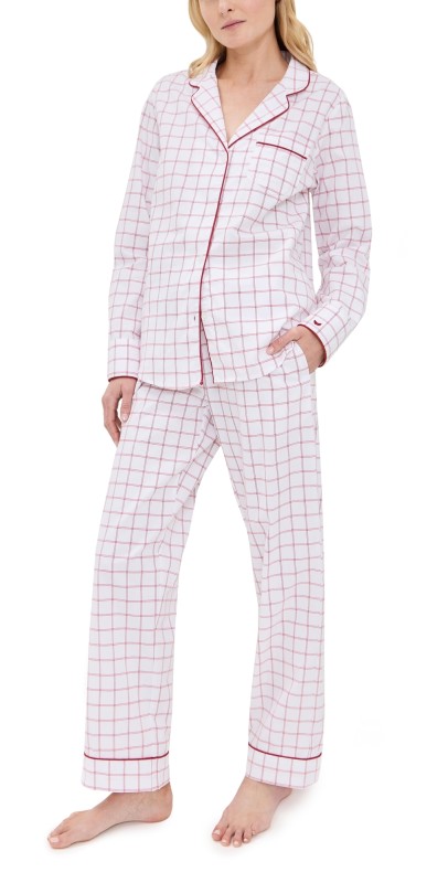 Petite Plume Garnet Tattersall Women's Pajama Set White/Red