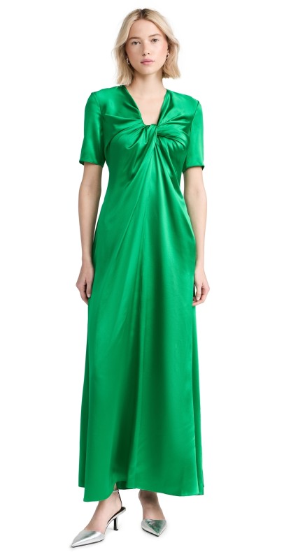 Rosetta Getty Twist Front Short Sleeve Gown Emerald