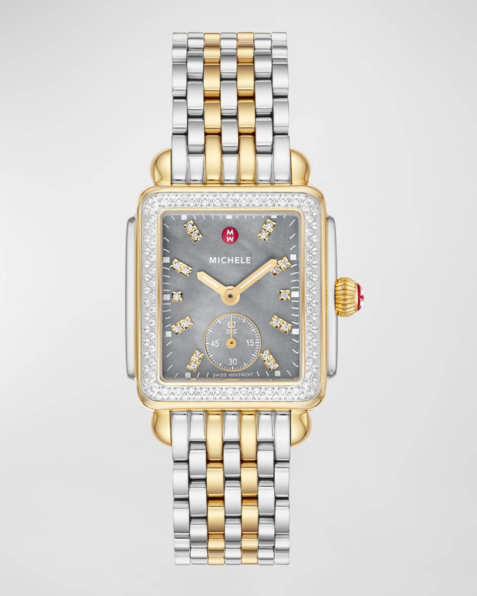 Deco Mid Diamond Graphite Mother of Pearl Watch