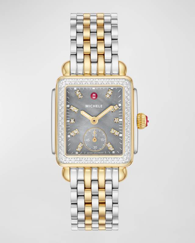 Deco Mid Diamond Graphite Mother of Pearl Watch