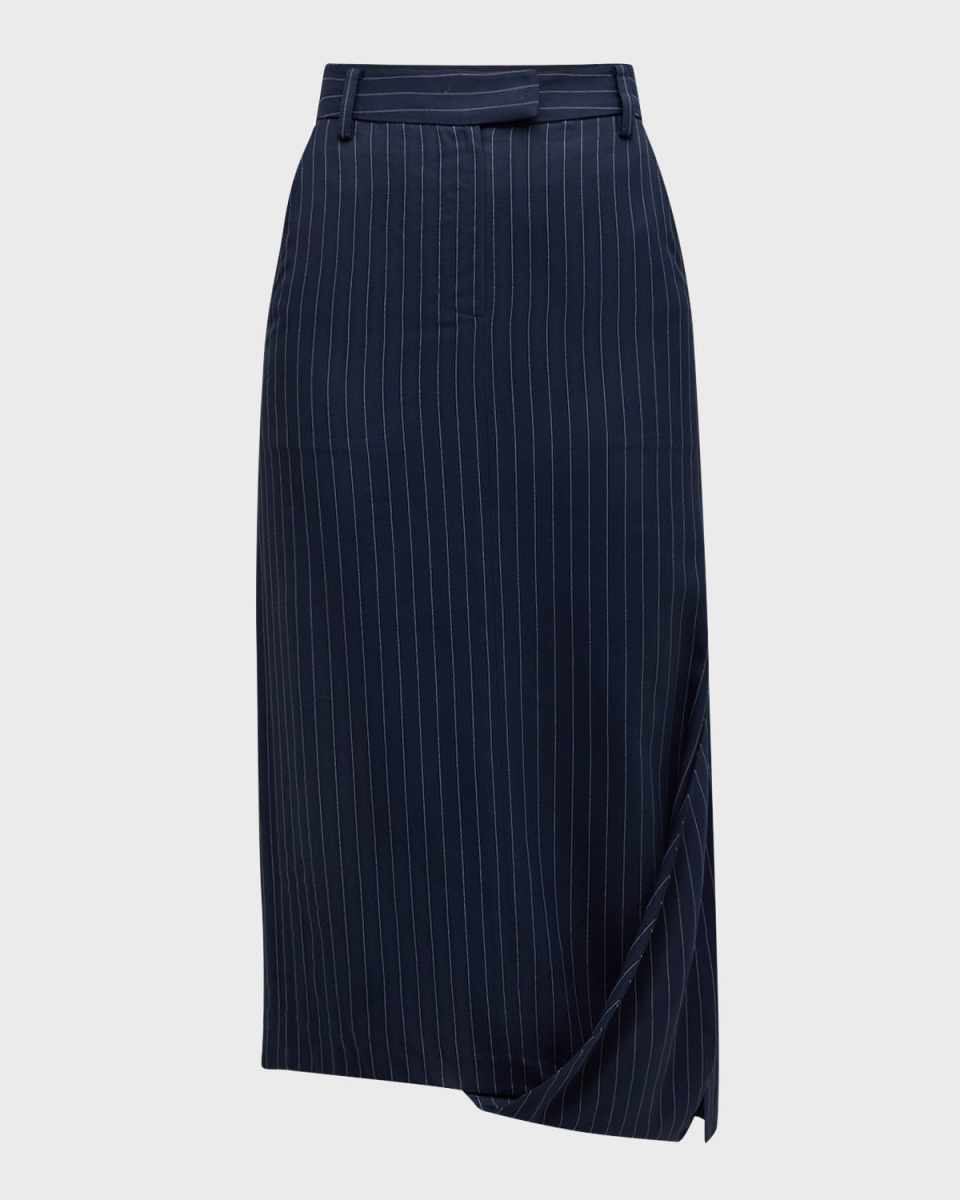 Pinstripe Asymmetric Midi Skirt