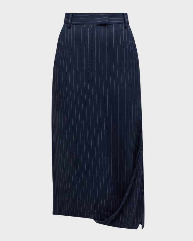 Pinstripe Asymmetric Midi Skirt