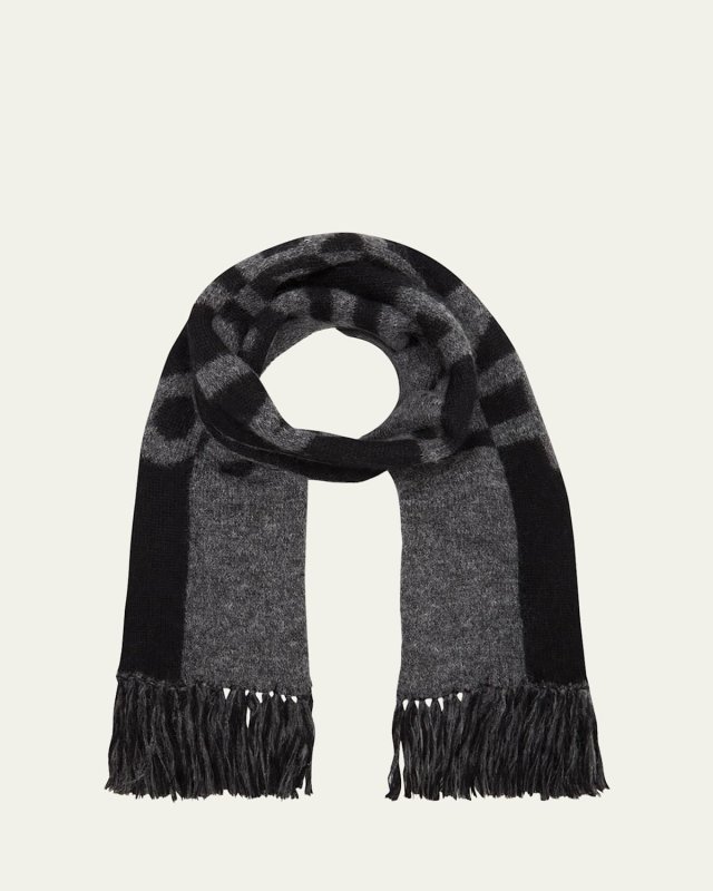 Split Logo Fringe Wool Scarf