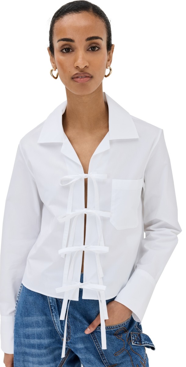 JW Anderson Bow Tie Cropped Shirt White