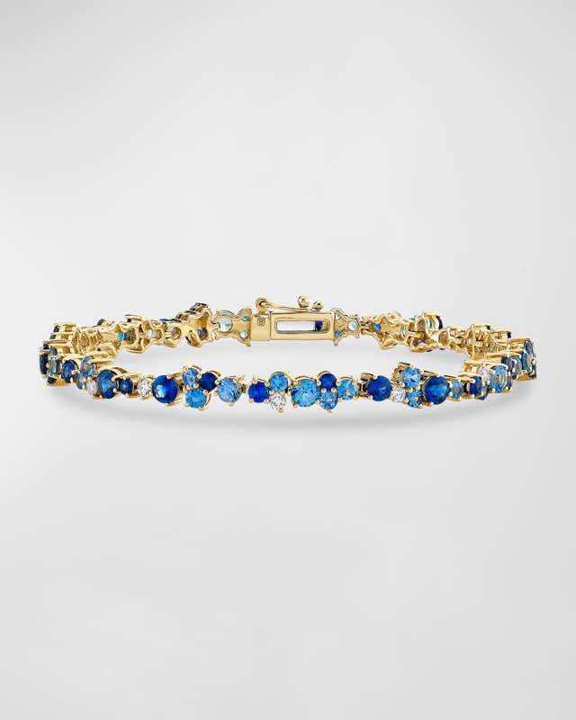 14K Gold and Sapphire Cocktail Tennis Bracelet with Diamonds