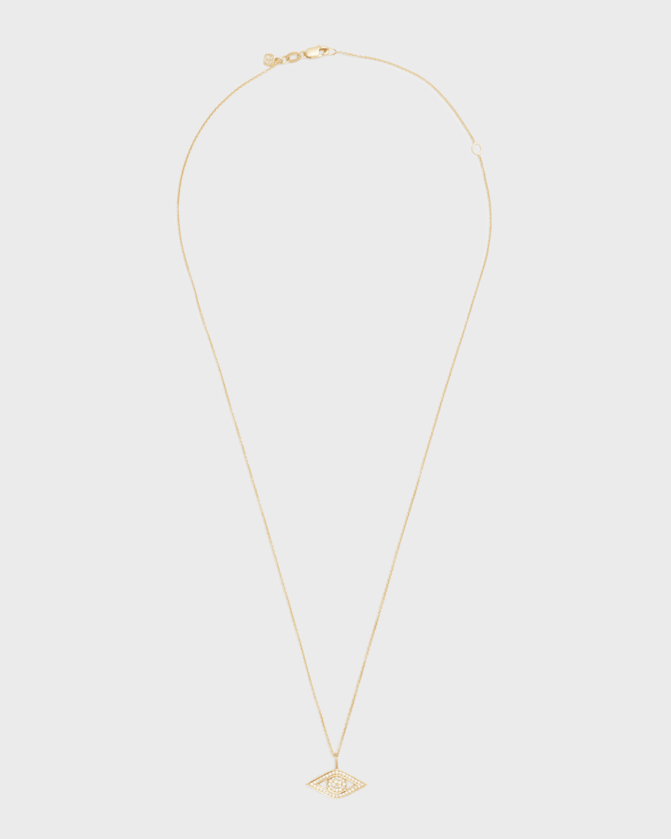 14k Yellow Gold Small Diamond Evil Eye Necklace