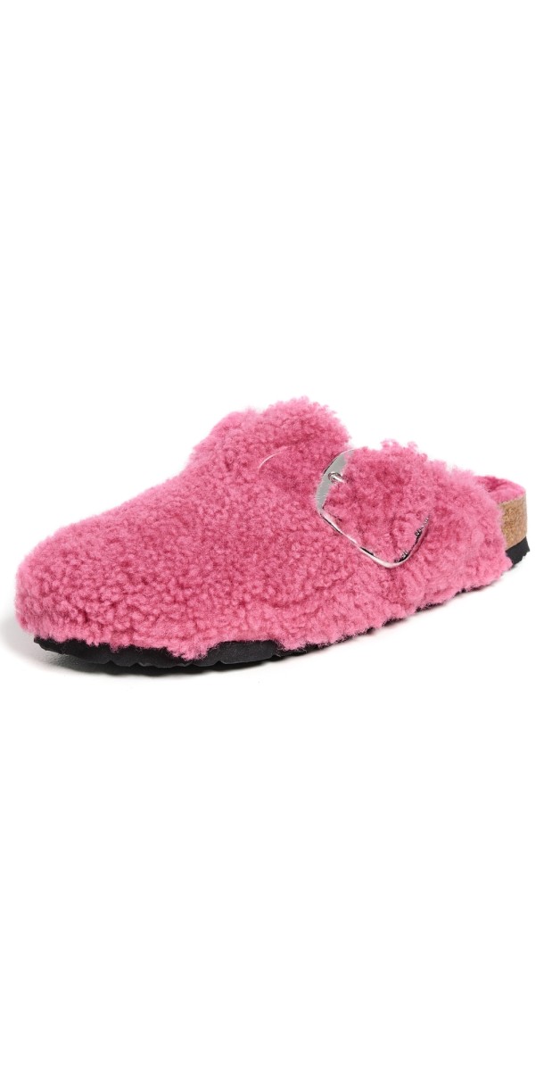 Birkenstock Boston Big Buckle Teddy Clogs Fuchsia Tulip