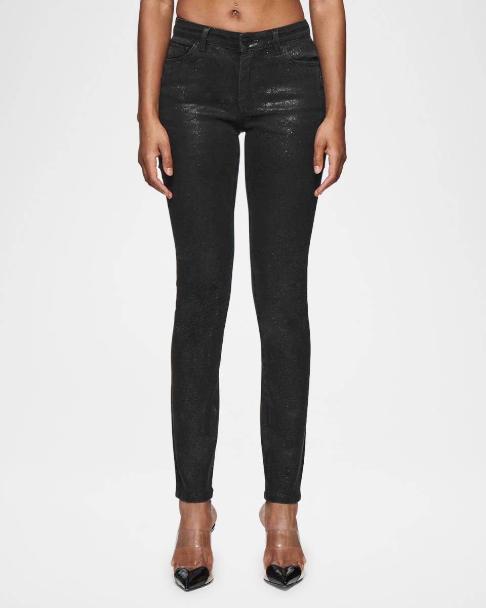 Mid-Rise Glitter Skinny Jeans