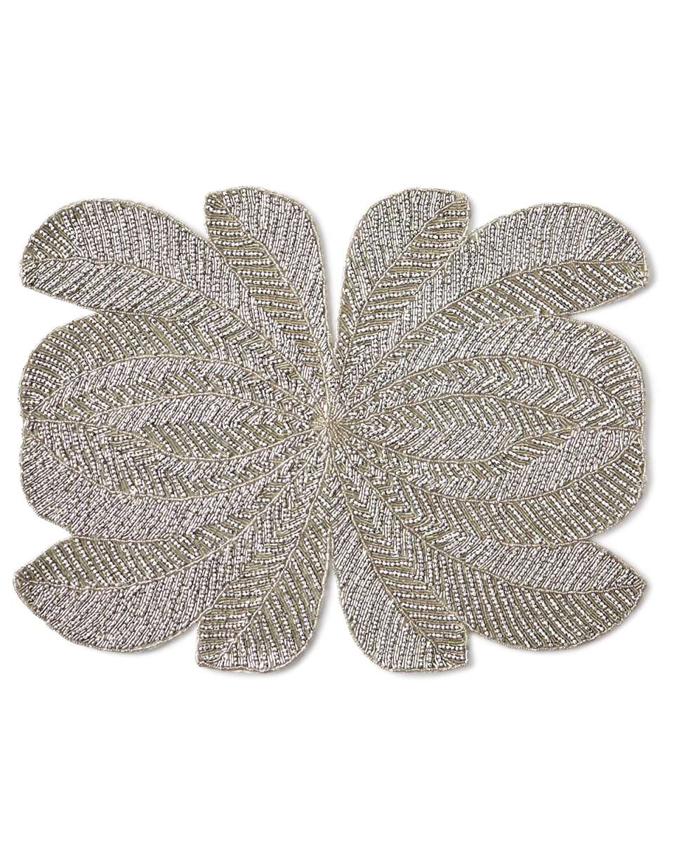 Peacock Hand-Beaded Placemat, Silver