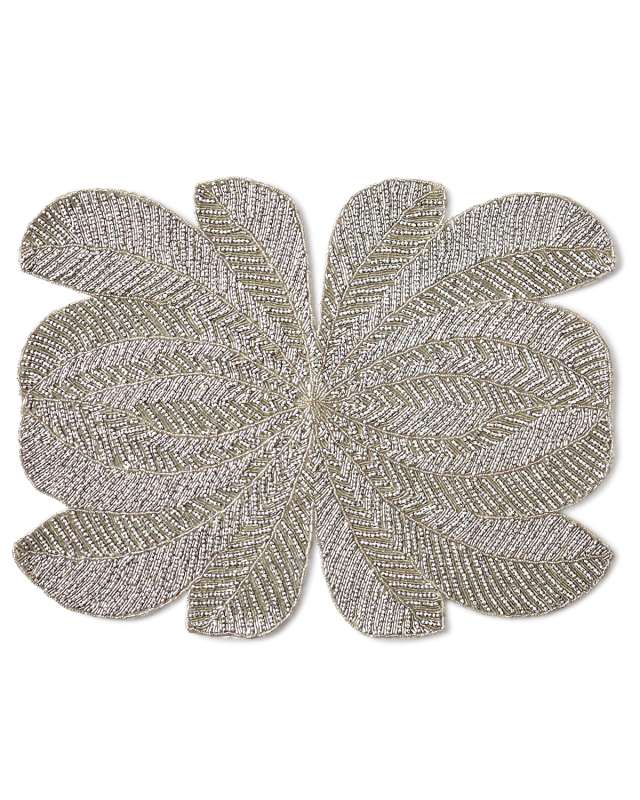 Peacock Hand-Beaded Placemat, Silver