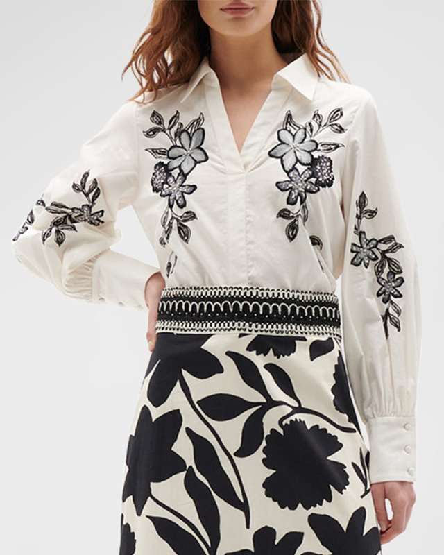 Carrie Floral Embroidered Collared Top